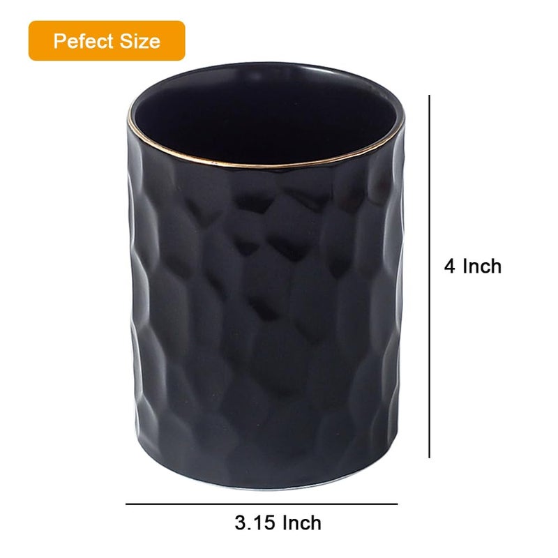 YOSCO Ceramic Aesthetic Pen Holder for Desk Cute Pencil Holder Cup Pot Desk Organizer for Men Women Makeup Brush Holder Toothbrush Holder (Black) - Image 4